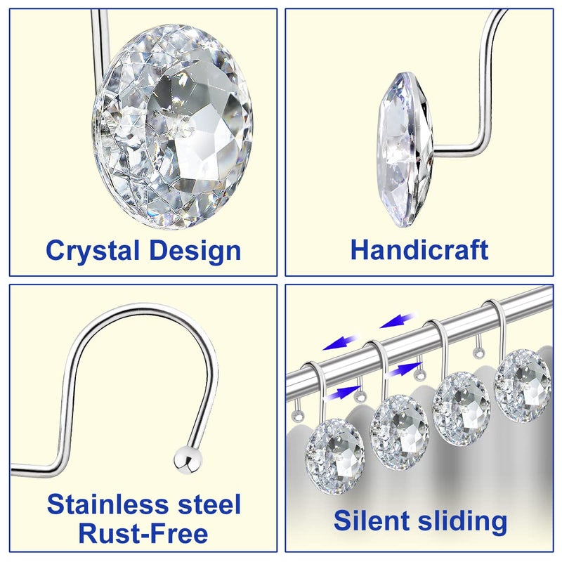 Yapicoco 12PCS Shower Curtain Hooks Rings for Bathroom  Stainless Steel Rust Resistant Decorative Rhinestones Hangers for Shower Curtains  Clothing  Towels  etc. - Image 3